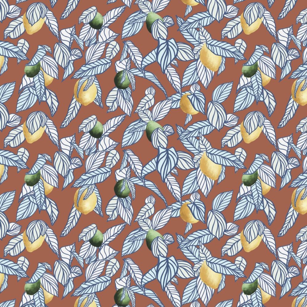 Lemons and Limes Terracotta Wallpaper